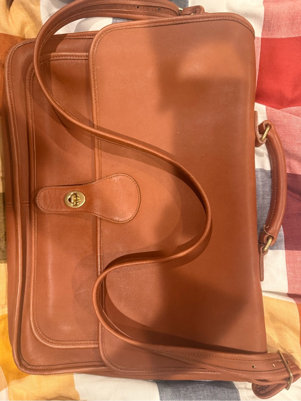 Coach Tan Leather Satchel Shoulder Bag with Turn-Lock